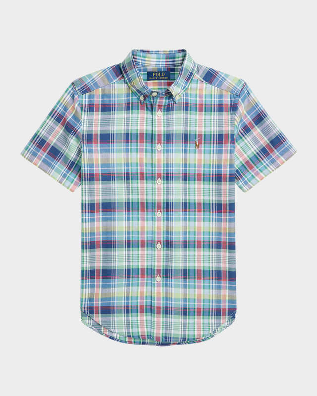Boy's Plaid-Print Oxford Shirt, Size S-X